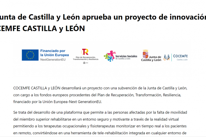La Junta de Castilla y León aprueba un proyecto de innovación a COCEMFE CASTILLA y LEÓN